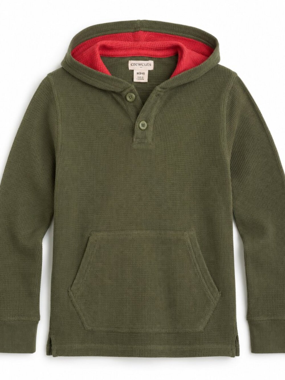 Boys Crewcuts Olive Green Waffle Hoodie Size M 8-9